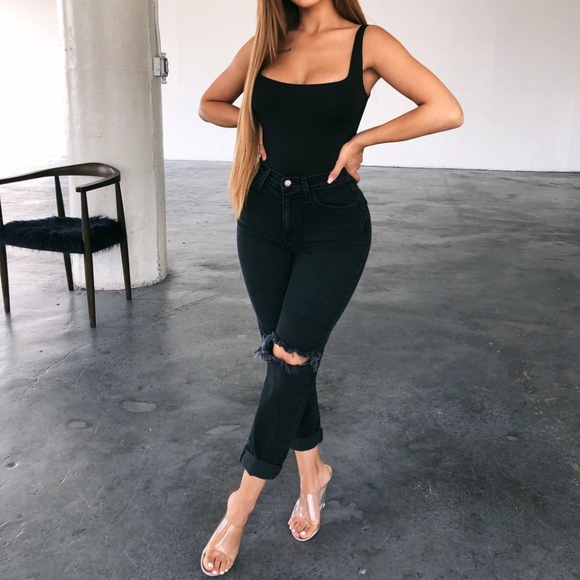 Black Distressed Mom Jeans - Picture 2 of 4